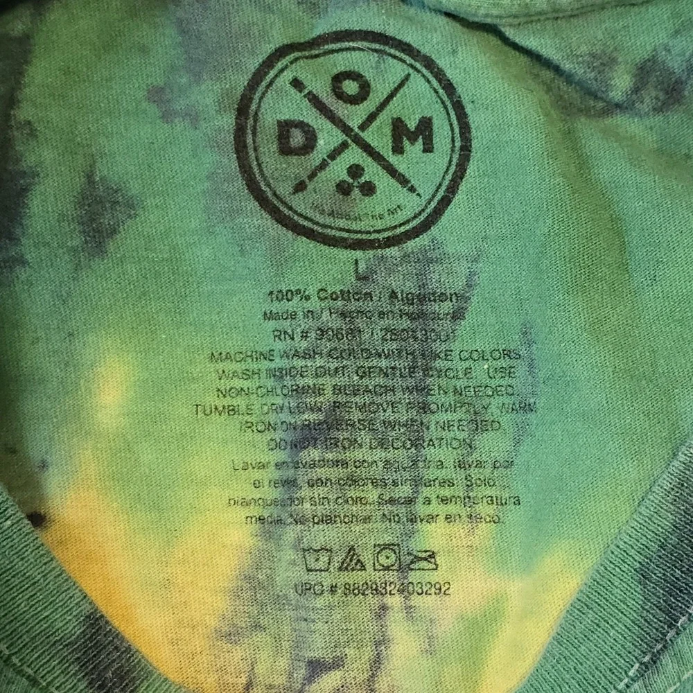 DOM Tie Dye T-Shirt Size L Peace Sign Graphic Rainbow Spiral‎ 100% Cotton